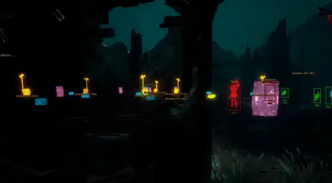 Dead by Daylight survivor ESP — red killer boxes for Spirit and Executioner plus yellow generator percentage and distance labels
