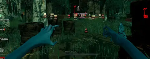 Dead by Daylight object ESP — hook, pallet, and generator icons with meter distance readouts from the killer first-person view